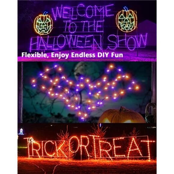 39.37ft 120 LED Solar Halloween Lights, Orange & Purple, 8 Modes DIY Decor - Picture 4 of 8